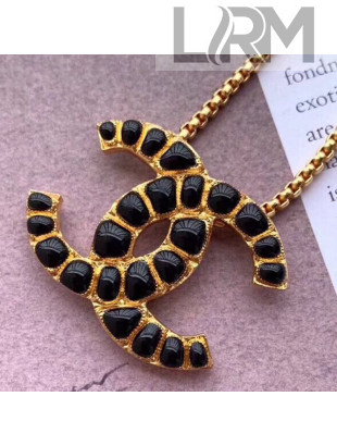 Chanel Black Resin Stones CC Pendant Necklace AB1804 2019