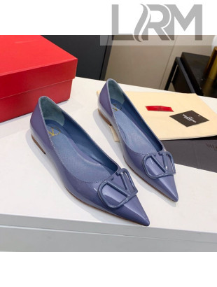 Valentino VLogo One-Tone Patent Leather Flat Ballerinas Blue 2020