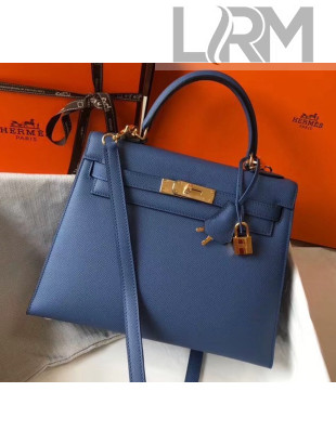 Hermes Kelly 28cm Top Handle Bag in Epsom Leather Blue 2020