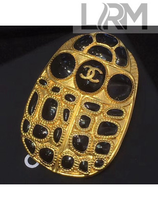 Chanel Large Resin Stones Beetle Brooch AB1805 Black/Gold 2019