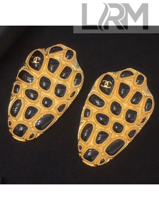Chanel Large Resin Stones Beetle Clip-on Stud Earrings Black/Gold AB1805 2019