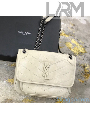 Saint Laurent Baby Niki Chain Bag in Vintage Crinkled Leather 533037 Off-white/Silver 2021