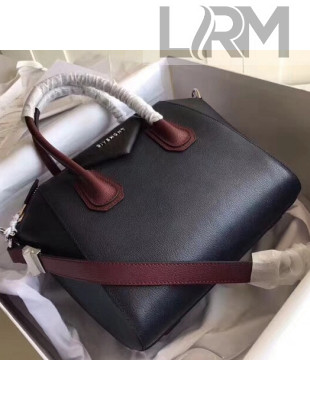 Givenchy Medium Antigona Bag in Two-tone Goatskin Black/Burgundy 2018