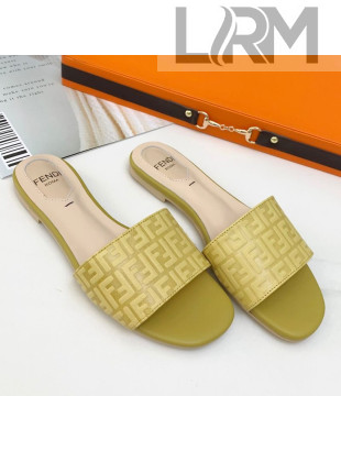 Fendi FF Leather Flat/Heel Slide Sandals Yellow 2021
