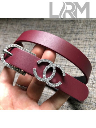 Chanel Width 2cm Leather Belt with Crystal Buckle Burgundy 05 2020