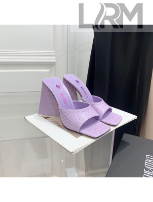 The Attico Crocodile Embossed Leather High Heel Slide Sandals 10.5cm Light Purple 2022