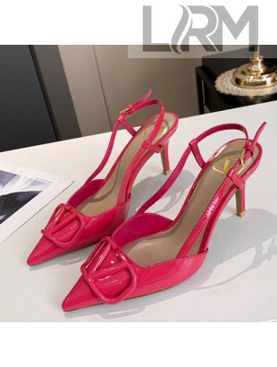 Valentino VLogo One-Tone Patent Leather Slingback Sandals 80mm Pink 2020