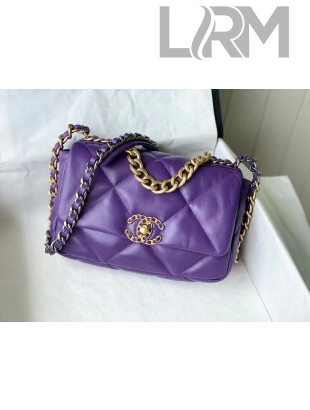Chanel 19 Goatskin Small Flap Bag AS1160 Violet Purple 2021 TOP