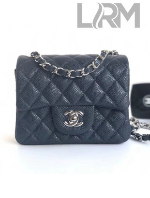 Chanel Caviar Calfskin Mini Square Classic Flap Bag 1115 Navy Blue (Silver-Tone Hardware)