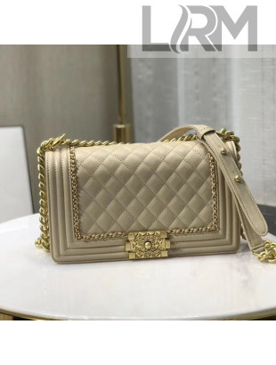 Chanel Quilted Calfskin Chain Medium Boy Flap Bag A67086 Beige 2019