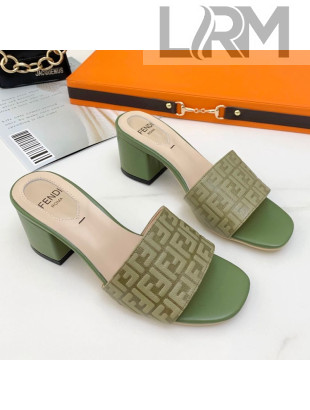 Fendi FF Leather Flat/Heel Slide Sandals Olive Green 2021
