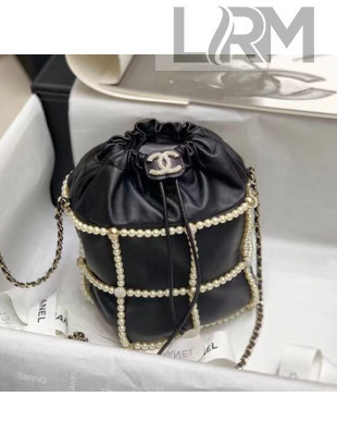Chanel Pearl Quilted Small Drawstring Bucket Bag AS2313 Black 2021