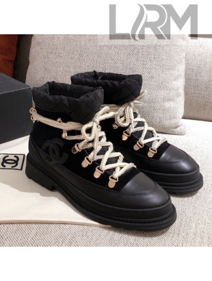 Chanel Suede and Leather Lace-up Short Boots Black 2020