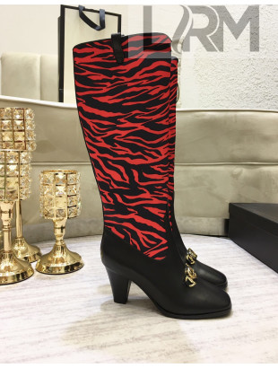 Gucci Zumi Horsebit GG Animal Print Mid-Heel Knee High Boot 577652 Red 2019