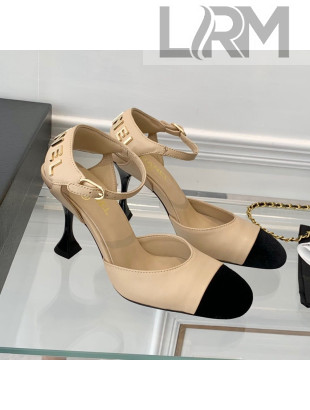 Chanel Lambskin Pumps 9cm with Logo Back Apricot 2021