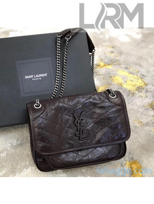 Saint Laurent Baby Niki Chain Bag in Vintage Crinkled Leather 533037 Burgundy 2021