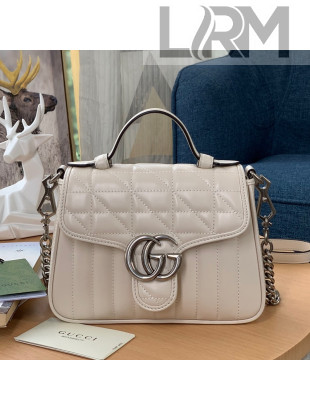 Gucci GG Marmont Geometric Leather Mini Top Handle Bag 583571 White 2021