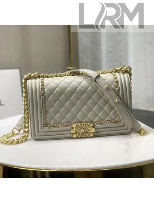 Chanel Quilted Calfskin Chain Medium Boy Flap Bag A67086 Gray 2019
