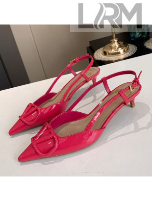 Valentino VLogo One-Tone Patent Leather Slingback Sandals 40mm Pink 2020
