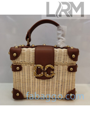 Dolce&Gabbana DG Amore Box Bag in Wicker and Calfskin Brown/Beige 2020