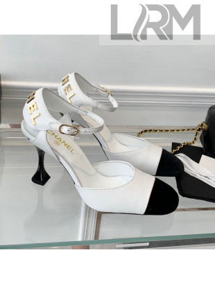 Chanel Lambskin Pumps 9cm with Logo Back White 2021