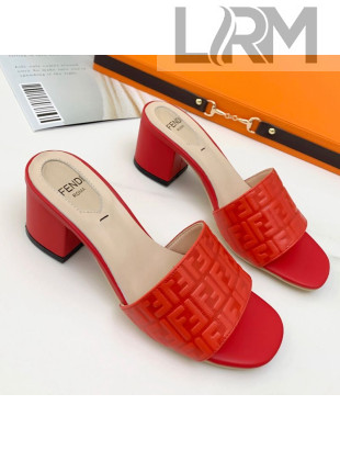 Fendi FF Leather Flat/Heel Slide Sandals Red 2021