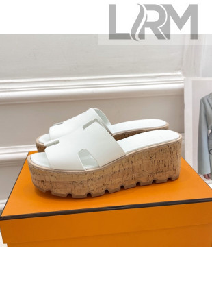 Hermes Calfskin Wedge Slide Sandals White 2022
