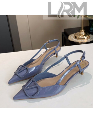 Valentino VLogo One-Tone Patent Leather Slingback Sandals 40mm Blue 2020