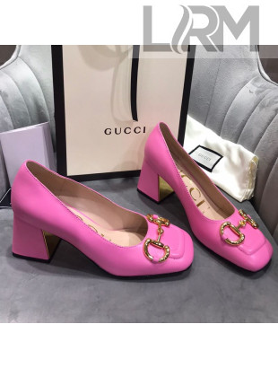 Gucci Leather Mid-Heel Pumps with Horsebit Hot Pink 2020