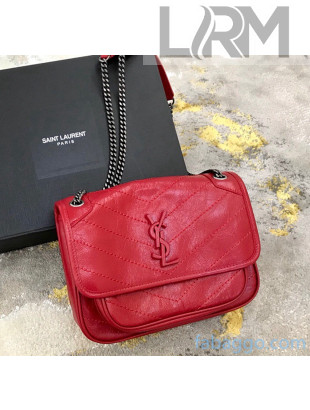 Saint Laurent Baby Niki Chain Bag in Vintage Crinkled Leather 533037 Red 2021