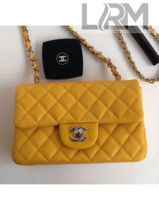 Chanel Caviar Calfskin Mini Classic Flap Bag 1116 Yellow (Silver-Tone Hardware)