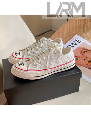 Chanel x Converse Canvas Pearl Allover Low-top Sneakers White/Red 2021