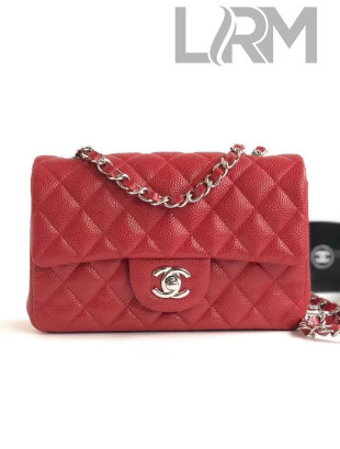 Chanel Caviar Calfskin Mini Classic Flap Bag 1116 Red (Silver-Tone Hardware)