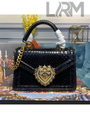 Dolce&Gabbana DG Small Devotion Top Handle Bag in Pythonskin Leather Black 2020