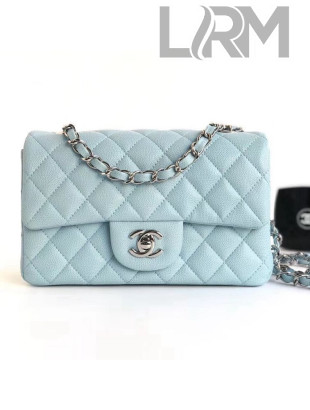 Chanel Caviar Calfskin Mini Classic Flap Bag 1116 Pale Blue (Silver-Tone Hardware)