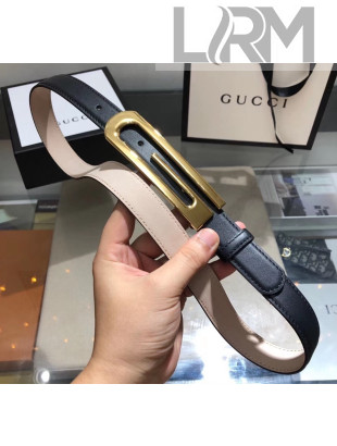 Gucci Width 2.5cm Leather Belt with Long G Buckle Black 2020