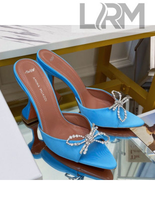Amina Muaddi Silk Crystal Bow Heel Slide Sandals 9.5cm Blue 2021