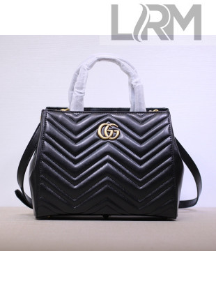 Gucci GG Marmont Chevron Leather Small Top Handle Bag 448054 Black 2021