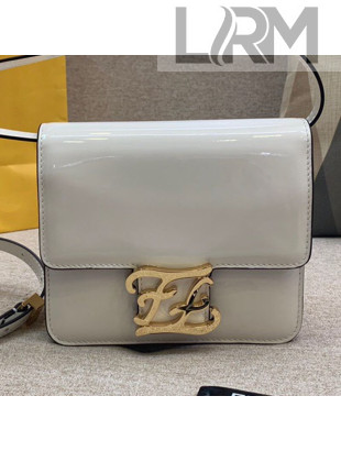 Fendi Karligraphy FF Button Flap Bag in Patent Leather White 2019