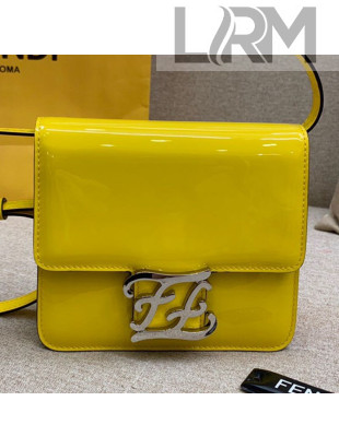 Fendi Karligraphy FF Button Flap Bag in Patent Leather Yellow 2019