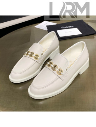 Chanel Calfskin Loafers with Coin Charm G37932 White 2021