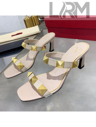 Valentino Rockstud Double Strap Heel Slide Sandals Nude 2021