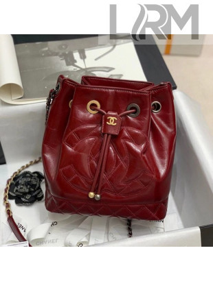 Chanel Shiny Aged Calfskin Drawstring Bucket Bag AS1877 Red 2021