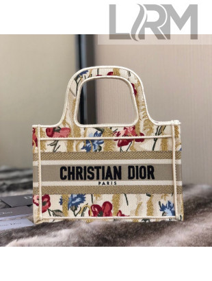 Dior Mini Book Tote Bag in Beige Multicolor Dior Hibiscus Embroidery 2021