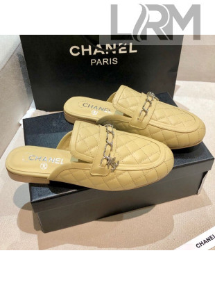 Chanel Lambskin CC Chain Flat Mules G37314 Apricot 2021