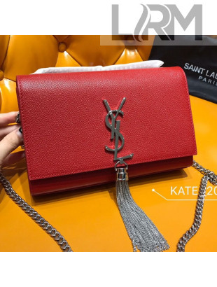 Saint Laurent Kate Small Chain and Tassel Bag in Textured Leather 474366 Red 2019