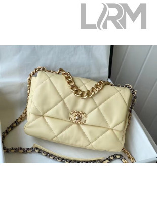 Chanel 19 Goatskin Large Flap Bag AS1161 Light Yellow 2021 TOP