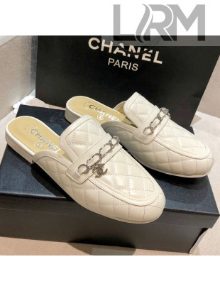Chanel Lambskin CC Chain Flat Mules G37314 White 2021