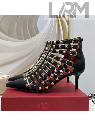 Valentino Rockstud Alcove Calfskin Heel Boots 6.5cm Black 2021