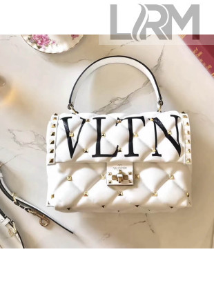 Valentino  VLTN Print Lambskin Garavani Candystud Single Handle Bag White 2018
